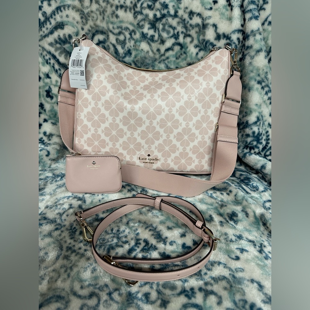 NWT- Kate Spade Blush floral cross body with 2 straps and coin pouch